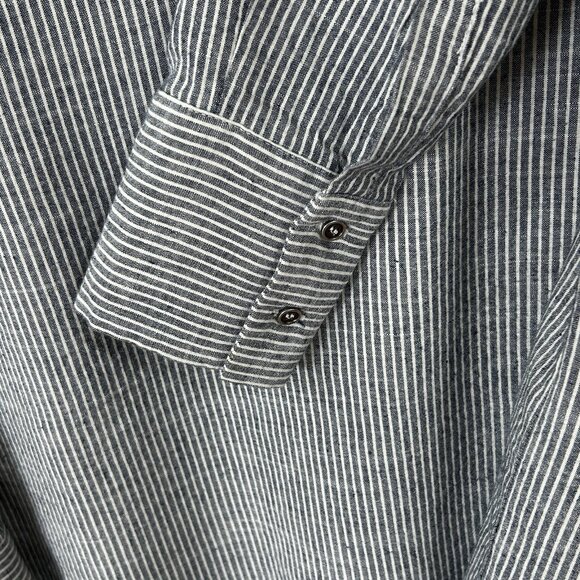 SKIES ARE BLUE Shirt Sz S Blue White Pinstripe Button Tunic Long Sleeve Collared - Picture 9 of 9